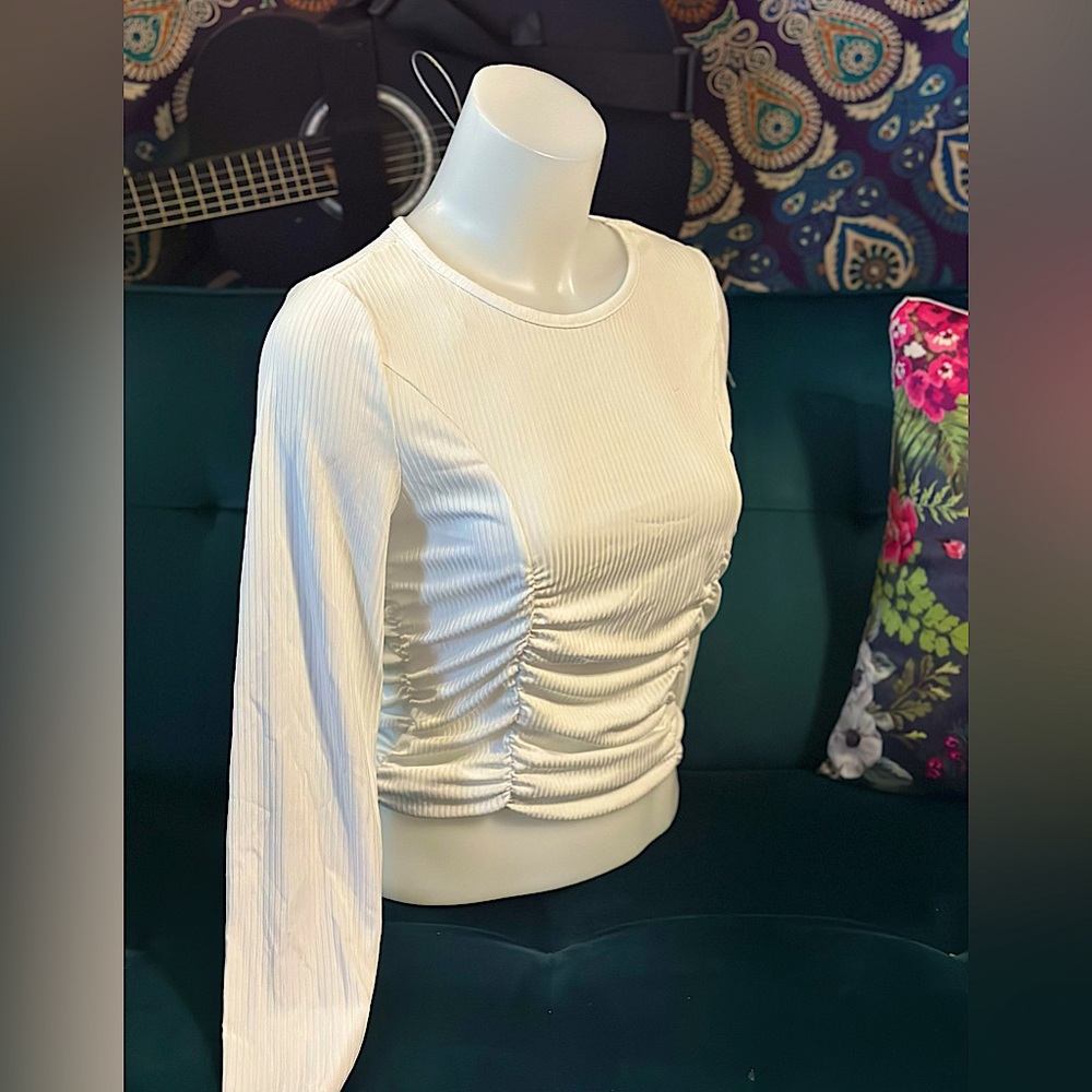 White Ruched Mid-Rise Blouse